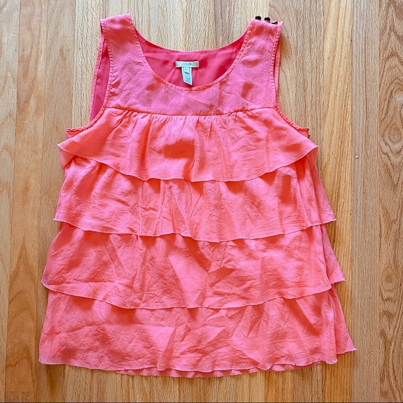 JCrew Silk salmon pink ruffle sleeveless top - Picture 1 of 4